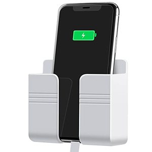 lot 25884 image: CEI&BPY Wall Mount Phone Holder, Phone Stand with Adhesive and Data Cable Receiving Hole, Phone Holder for Shower, Charging and RV for iPhone and Android (1Pc,White)