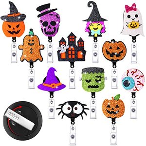 lot 25886 image: 12 Pcs Halloween Badge Reels Retractable Halloween ID Name Holder with Clip Name Badges Ghost Pumpkin Witch Name Badge Holder with Swivel Clip for Nurse Women Doctor Office Gifts (Pumpkin Style)quantity unverified 