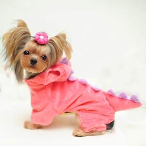 lot 25890 image: DELIFUR Dinosaur Dog Halloween Costume Pet Dino Hoodie for Small Dogs Cats (M, Pink)
