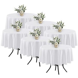 lot 25891 image: Fitable 6 Pack White Round Table Clothes - 70 Inches in Diameter - Stain Resistant and Washable Tablecloths, Polyester Fabric Table Covers for Wedding, Party, Banquet, Gathering