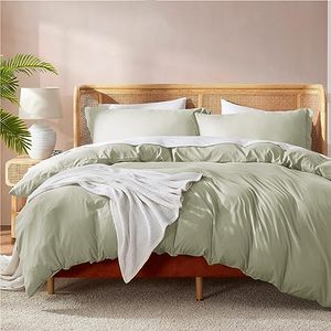 lot 25892 image: Nestl Sage Green Duvet Cover Queen Size - Soft Double Brushed Queen Duvet Cover Set, 3 Piece, with Button Closure, 1 Duvet Cover 90x90 inches and 2 Pillow Shams