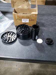 lot 2596 image: JENOJEMI Grinder Set - 4 Grinder With Aluminum Magnetic Lid UV Seal Glass Jar (Black Set)