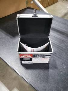 lot 2624 image: Vaultz Medicine Storage Box wCombination Lock - 4 x 6 x 4 Inches Cabinet Safe, Black & White Stripes