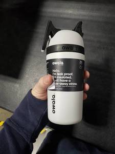 lot 2646 image: Owala Kids Flip Insulation Stainless Steel Water Bottle with Straw, Locking Lid Water Bottle, Kids Water Bottle, Great for Travel, 14 Oz, Grey and Black