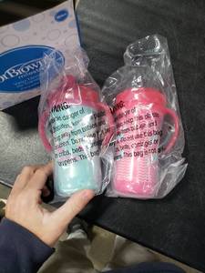 lot 2698 image: Dr. Browns Milestones Hard Spout Insulated Sippy Cup with Handles, Pink, 10 oz, 2 Pack, 12m