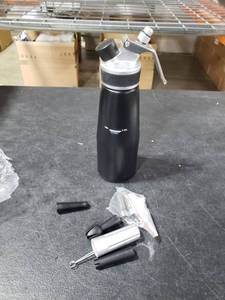 lot 2736 image: Professional Whipped-Cream Dispenser - Highly Durable Aluminum Cream Whipper, 3 Various Stainless Culinary Decorating Nozzles and 1 Brush - Whip-Cream Canister with Recipe Guide - Homemade Cream Maker