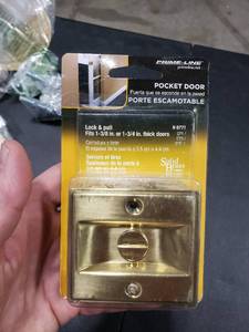 lot 2774 image: Prime-Line N 6771 Pocket Door Privacy Lock with Pull - Replace Old or Damaged Pocket Door Locks Quickly and Easily  Brass (Single Pack)