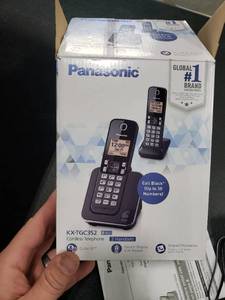 lot 2808 image: Panasonic Expandable Cordless Phone System with Amber Backlit Display 2 Handsets KX-TGC352B (Black)