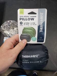 lot 2821 image: Therm-a-Rest Air Head Down Inflatable Travel Pillow, 11 Count (Pack of 1), Green Mountains