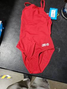 lot 2871 image: arena Girls Master MaxLife Sporty Thin Strap Racer Back One Piece, RedMetallic Silver, Size 8Y24