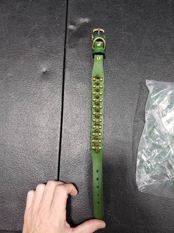 lot 3239 image: Spiked Dog Collar Soft First Layer Cowhide Leather Mushrooms Rivet Spike Studded Adjustable Cat Collars Green S