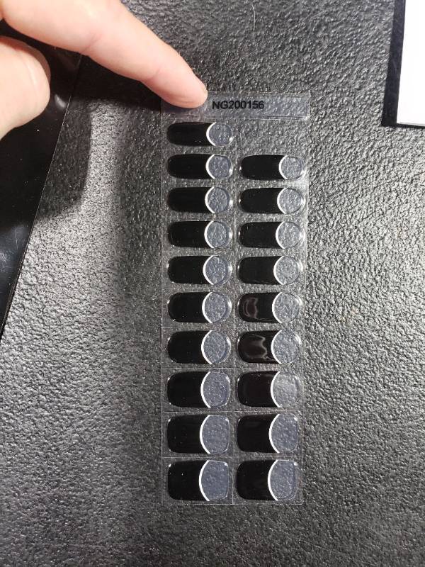 lot 3320 image: Adora Couture Semi Cured Gel Nail Strips French Tip 20pcs Black French Manicure Clear Base Press On Nails with UV Required (Gotham)