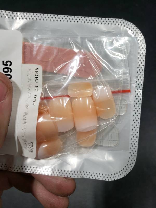 lot 3350 image: CoolNail Orange Pink Nude White French Fake Nails Squoval Square UV Gel False Press on Nails for Girl Full Cover Wear Finger Nail Art Tips