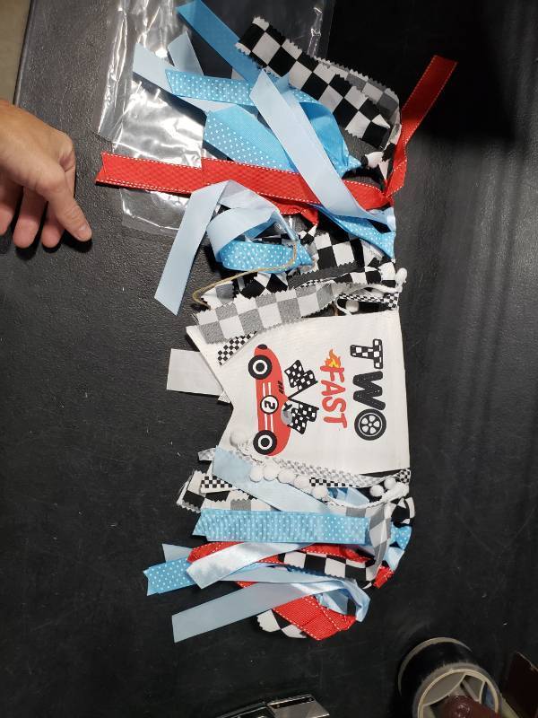 lot 3503 image: YESSWL Two Fast Birthday High Chair Banner - 2 Fast Birthday Decorations, Red Retro Racing Checkered Flag Two Fast Two Curious Birthday Decorations2nd Birthday Decorations for Boys (Two Fast)