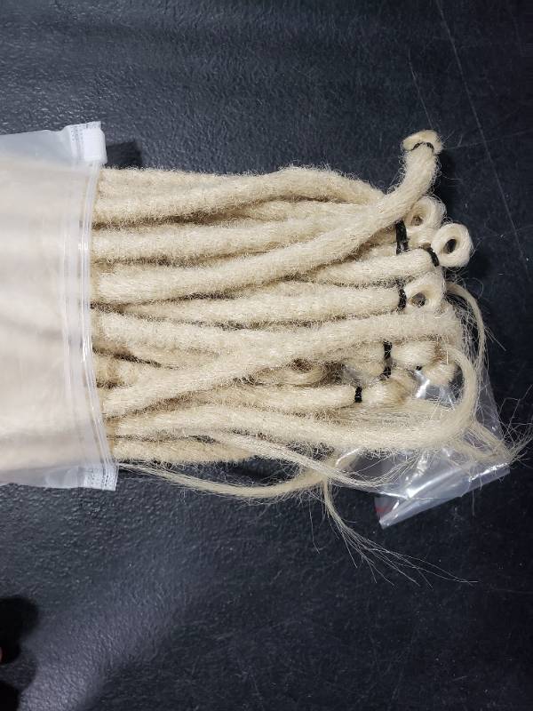 lot 4265 image: Platinum Blonde 1cm Thick 24 Dreadlock Extensions,20 pcs Handmade Fake Dreads SE Synthetic Dreadlocks for White Girls