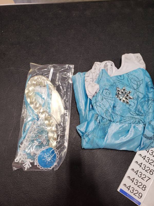 lot 4324 image: Funna Elsa Costume for Girls Princess Dress Sparkling Sleeve, 6-7 Years, Blue