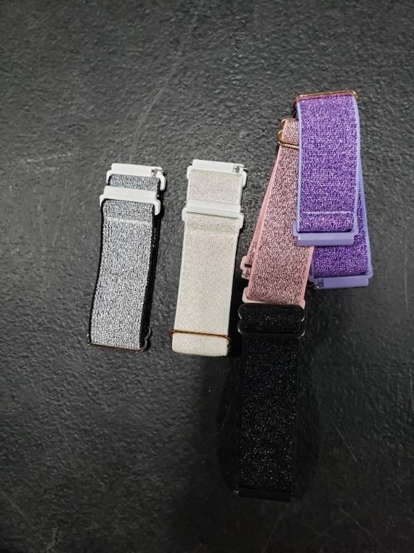 lot 4351 image: UHKZ 5 Pack Bands Compatible with Fitbit VersaVersa 2Versa LiteVersa SE,Adjustable Elastic Breathable Stretchy Shiny Nylon Replacement Wristbands for Women Men