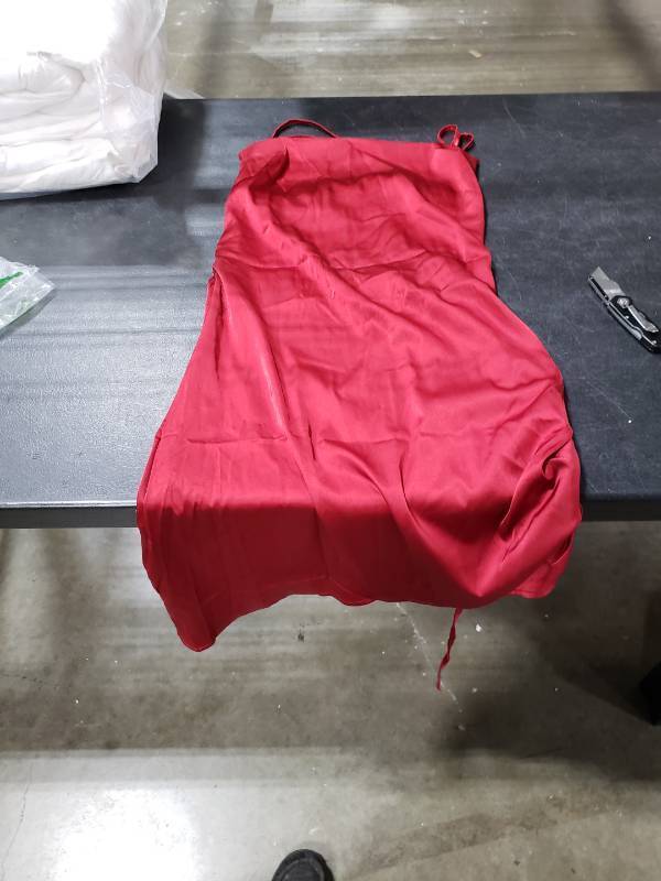 lot 5326 image: LYANER Womens Satin Ruched Bodycon Spaghetti Strap Sexy Cocktail Mini Dress Burgundy X-Large