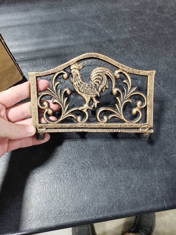lot 5353 image: Napkin Holder for Table, Bronze Napkin Holders for Paper Napkins, Cast Iron Rooster Design with Rustic Farmhouse Style for Home and Kitchen by Witsbrez (Bronze Rooster)