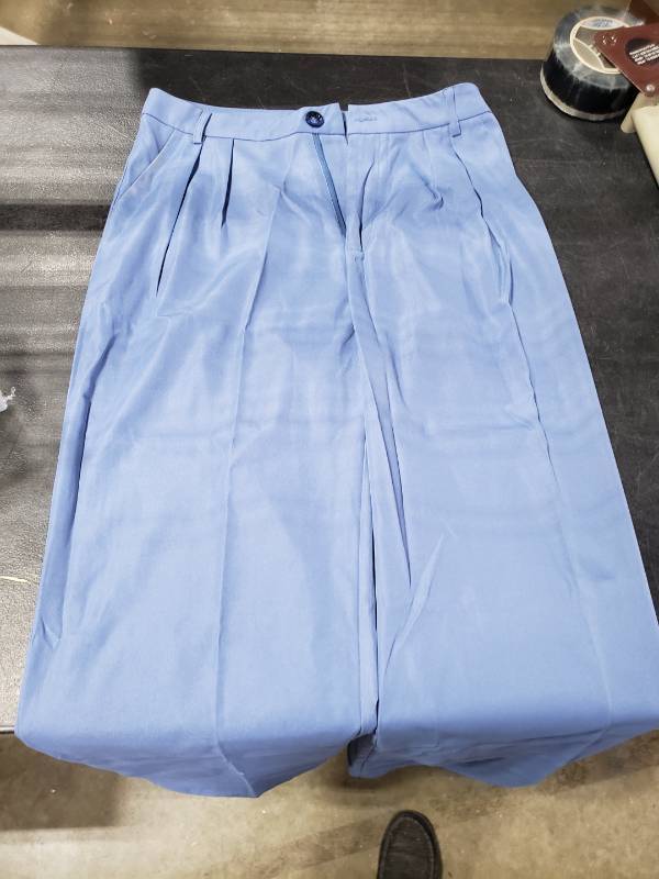 lot 5371 image: SweatyRocks Womens Casual Wide Leg High Waisted Button Down Straight Long Trousers Pants Solid Dusty Blue M