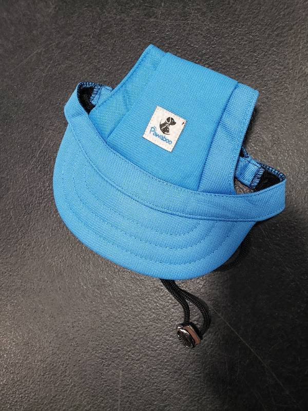 lot 5413 image: Pawaboo Dog Baseball Cap, Adjustable Dog Outdoor Sport Sun Protection Baseball Hat Cap Visor Sunbonnet Outfit with Ear Holes for Puppy Small Dogs, Large, Blue