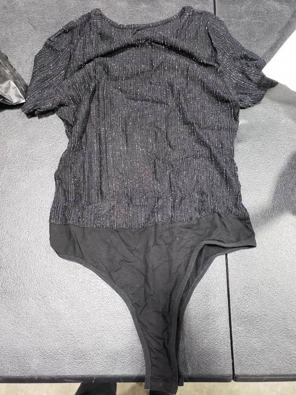 lot 6145 image: SEBOWEL Women Sheer Short Sleeve Bodysuit Sexy Mesh Bodysuit Lingerie Leotards Jumpsuit Tops, Black, L