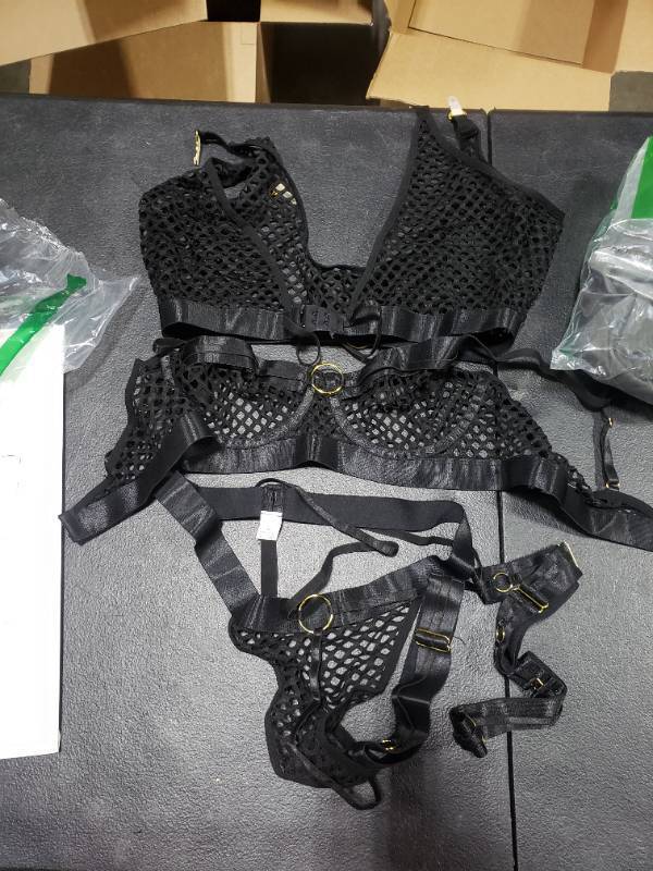 lot 6416 image: GOTOTOP Womens Sexy Lingerie 6 Piece Strappy Cutout Perspective High Waist Skirt Garter Set G-String (XL-Black)