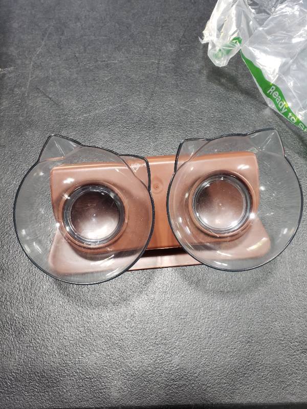 lot 7107 image: Luck Dawn Double Elevated Cat Bowls with Raised Stand, 15 Tilted cat Bowl Design Neck Guard Stand Raised Pet Food Water Feeder Bowl for Cats or Small Dogs