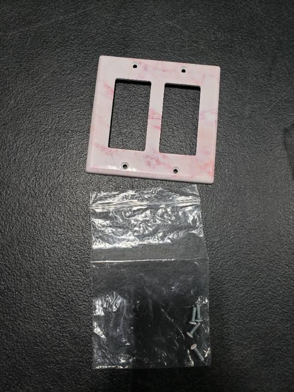 lot 1626 image: Dual Light Switch Plate White and Pink