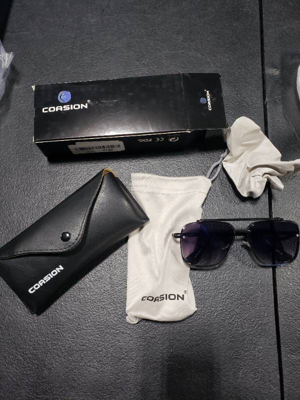 lot 1676 image: COASION Tony Stark Sunglasses Costume Eyewear Retro Square Aviator Sun Glasses Frames for Men Women (BlackGradient Dark Blue)