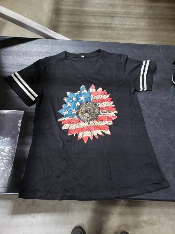 lot 1717 image: American Flag Sunflower Shirt Women 4th of July Patriotic Shirt Stars Stripes Graphic Tee Tops