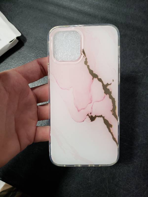 lot 1718 image: Togestar Pink iPhone 12 Case and iPhone 12 Pro Case for Women 10FT Drop Tested Wireless Charging Marble Pattern Hard Case