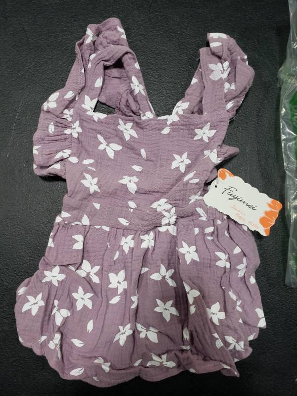 lot 1744 image: Baby Girls Daisy Playsuits Ruffled BodysuitHeadband Print Fly Sleeve Romper Floral Jumpsuit Infant Summer Clothes (Light Purple,18-24 Months)