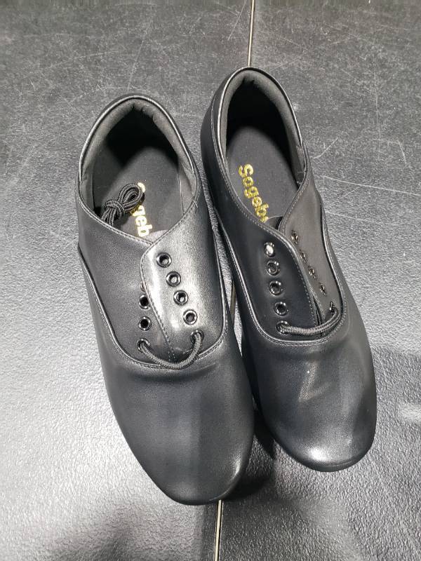 lot 6014 image: Black Ballroom Dance Shoes Leather Character Shoes for Mens Salsa Latin Tango Dancing, Black 9.5 M US