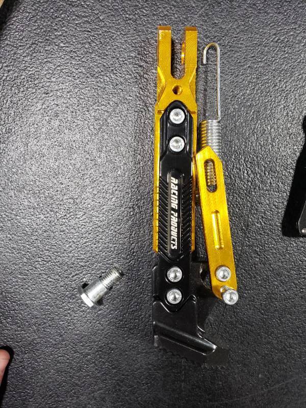 lot 3318 image: Universal Motorcycle Kickstand Accessories Adjustable Tripod Holder Side Parking Foot Support CNC Aluminum Foot Stand for Scooter Modified Motorbike Dit Pit Bike (Gold)