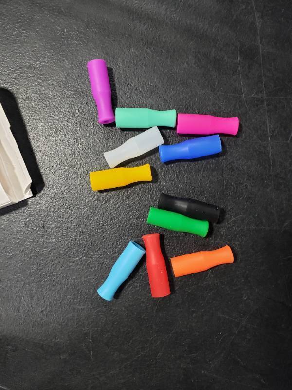 lot 4277 image: Super Big Large Straws Silicone Tips 11pcs Food Grade Reusable Straw Tips Only Fit for 12 Inch Wide (12mm Diameter) Stainless Steel Straws and Smoothie Glass straws