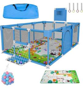 lot 14007 image: MONBLAM Baby Playpen with Mat(XL), 71�48��,with Soccer Nets, Basketball Hoop & 50 Balls, Play Center for Toddler, Child Exercise Playard, Kids Activity Centre with Breathable Mesh (Assembly Required)