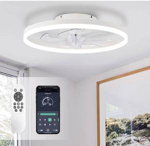 lot 14014 image: STERREN Ceiling Fans with Lights,20 Low Profile Ceiling Fan with Remote Control, Modern Flush Mount Ceiling Fan,White Fan Light for Bedroom, Living Room,Kitchen,Small LED Ceiling Light Fixture Retail $120