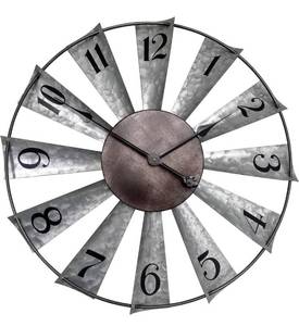 lot 14018 image: Evursua 24 Inch Modern Farmhouse Clock Large Metal Windmill Clock for Walls Indoor Outdoor Home,Galvanized Metal Decor Wall Clock Distressed
