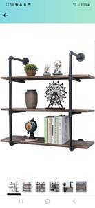 lot 14021 image: Industrial Pipe Shelving Wall Mounted,36in Rustic Metal Floating Shelves,Steampunk Real Wood Book Shelves,Wall Shelf Unit Bookshelf Hanging Wall Shelves,Farmhouse Kitchen Bar Shelving(3 Tier) Retail $120