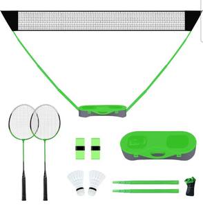 lot 14022 image: FBSPORT Portable Badminton Net Set with Storage Base, Folding Volleyball Badminton Net with 2 Badminton Rackets 2 Shuttlecocks Griptape 10x5 ft Net, Easy Setup for Beach Backyard Combo Set
