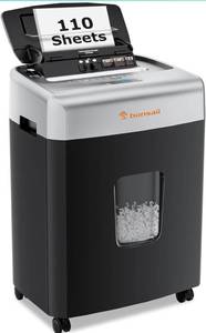 lot 14030 image: Bonsaii Office Paper Shredder, 110-Sheet Autofeed Heavy Duty Paper Shredder, 30 Minutes Micro Cut Home Office Shredders with 4 Casters, P-4 Security Level&6.1 Gallon Large Bin (C233-B) Retail $150