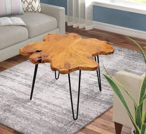 lot 14031 image: Warmaxx Natural Shape Cedar Wood Live Edge Coffee Table 27 x 27 x 21 H Accent Vintage 4 Leaf Clover Wooden Side Table Solid Rustic Plant Stand Outdoor End Table Living Room Bedroom Sitting Area Retail $140