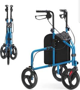 lot 14033 image: OasisSpace 3 Wheel Walker - 3 Wheels Rollator with 10�� Wheels, Narrow Three Wheels Walker with Large Storage Bag, 3 Wheels Walker for Seniors Foldable Lightweight Retail $115