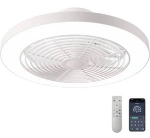 lot 14034 image: Orison Low Profile Ceiling Fan - 19.7 Smart Bladeless ceiling fans with light and remote,3 Colors Dimmable LED 6 Speeds 8 Blades Enclose Ceiling Fans with light for Adult Kids Living Room Bedroom Retail $130