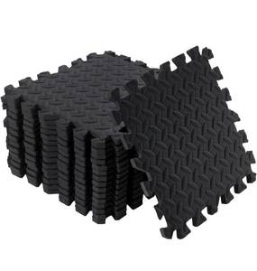 lot 14037 image: 64 Pcs Baby Play Mats Foam Floor Tiles Bulk Foam Floor Mats with Borders Interlocking for Kids Baby Playroom Nursery Gym (Black) Retail $79