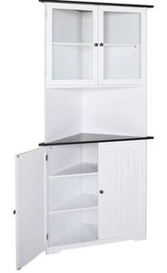 lot 14038 image: VEIKOU 71 Corner Cabinet, Storage Cabinet with 4 Doors and Adjustable Shelves, Tall Hutch Corner Bar Cabinet for Living Room Kitchen Bathroom, White Retail $209