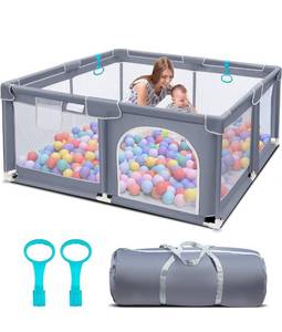 lot 14039 image: Suposeu Baby Playpen for Toddler, 50���50�� Large Baby Playard, Indoor & Outdoor Kids Activity Center, Sturdy Safety Play Yard with Soft Breathable Mesh (Grey)