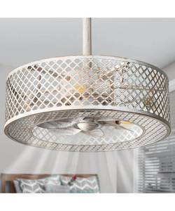 lot 14040 image: REDSTAR Retro White Fandelier Ceiling Fans with Lights, Small Cage Ceiling Fan with Light and Remote, Farmhouse Ceiling Fan Light for Living Room, Bedroom, Kitchen Retail $120