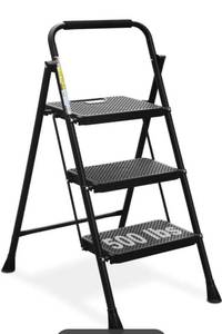 lot 14046 image: HBTower 3 Step Ladder, Folding Step Stool with Wide Anti-Slip Pedal, 500lbs Sturdy Steel Ladder, Convenient Handgrip, Lightweight, Portable Steel Step Stool, Black